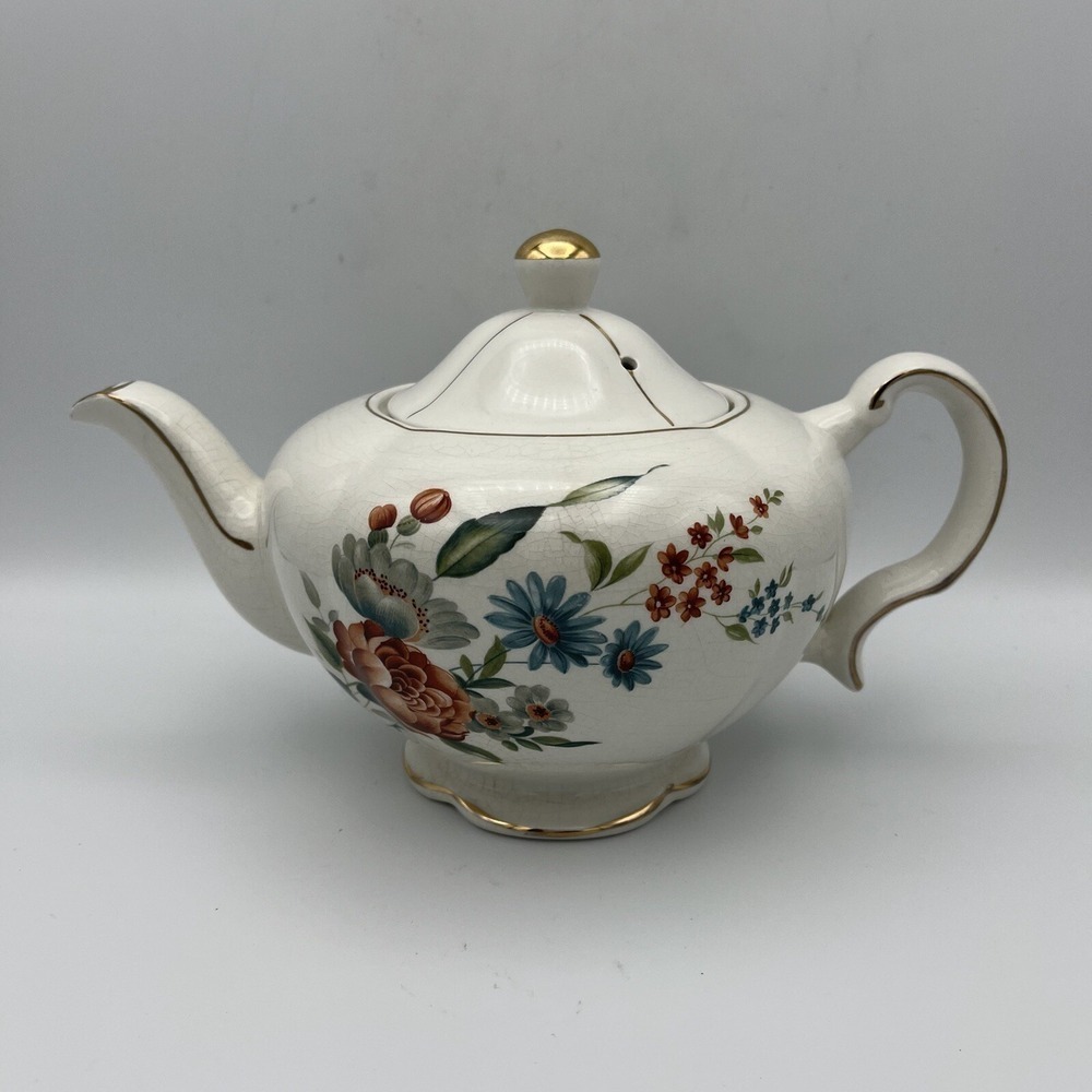 Vintage Ellgreave Wood & Sons Teapot Lid Floral Gold Trim Heatmaster England 4 C